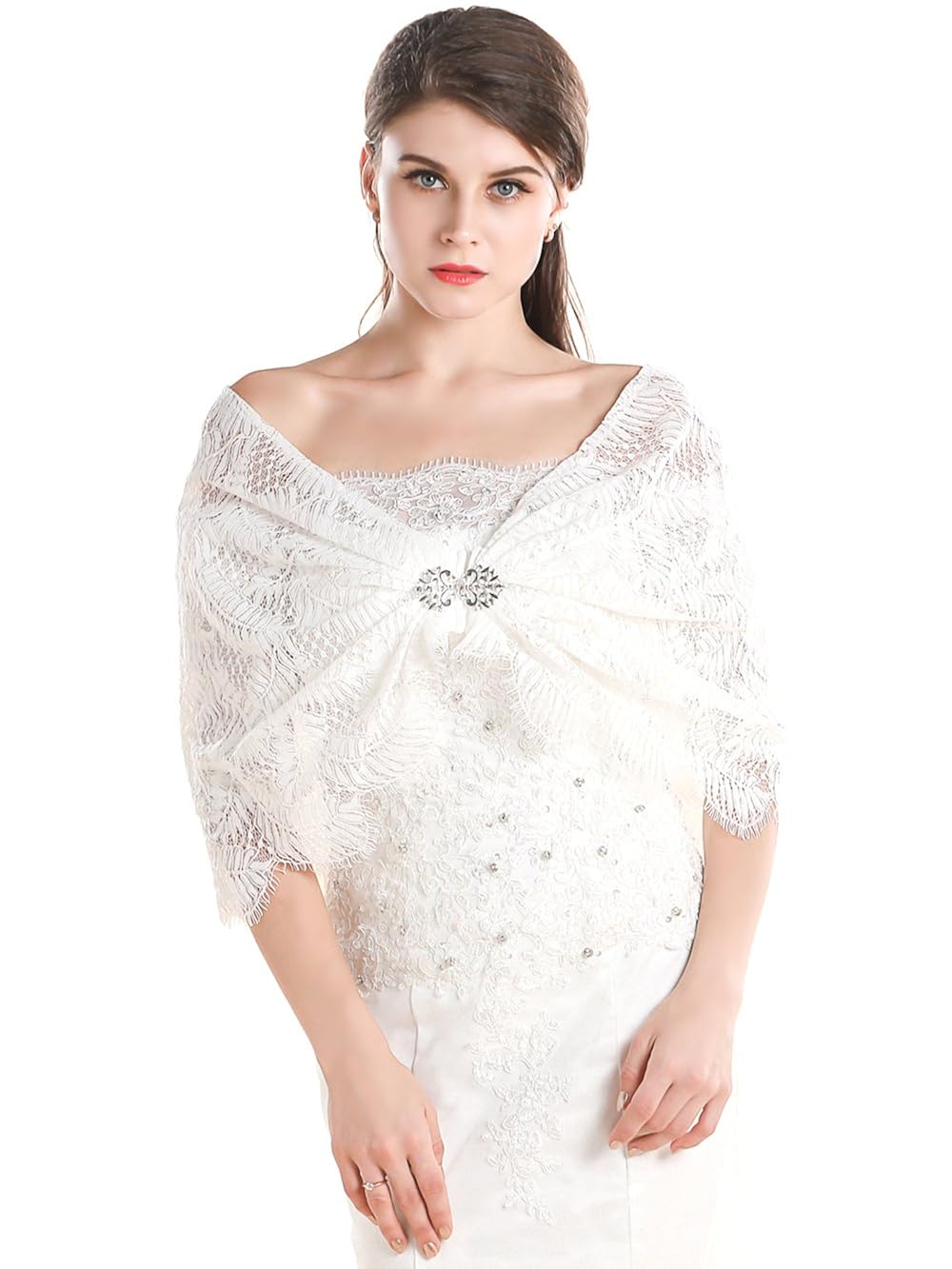 white dress with shawl