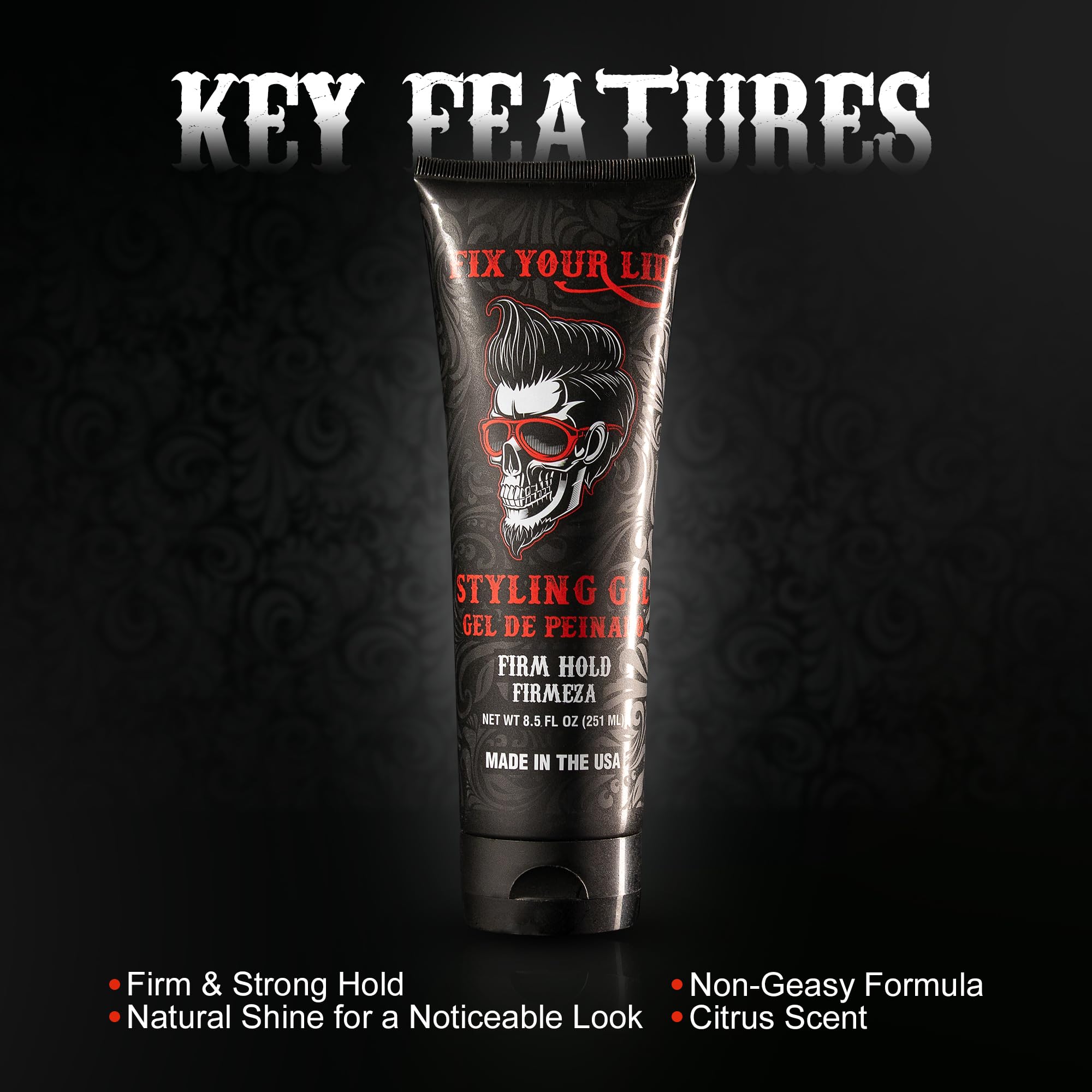 Fix Your Lid Styling Gel for Men's Hair - Firm Hold with Fuller Look - Strong Hold Gel for All Men's Hair Types & Styles - Easy To Wash Out - 8.5 Oz