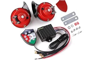 CENZHIWEN 300db 12V car horn [2 pack] Car horn - waterproof, universal accessory, suitable for alternative electronic components of trucks, trains, motorcycles, cars, and train horns, multi tone horn (red)