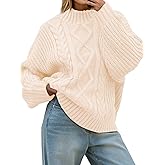 Saodimallsu Womens Oversized Cable Knit Sweaters 2025 Fall Winter Trendy Button Up Turtleneck Chunky Pullover Sweater Tops