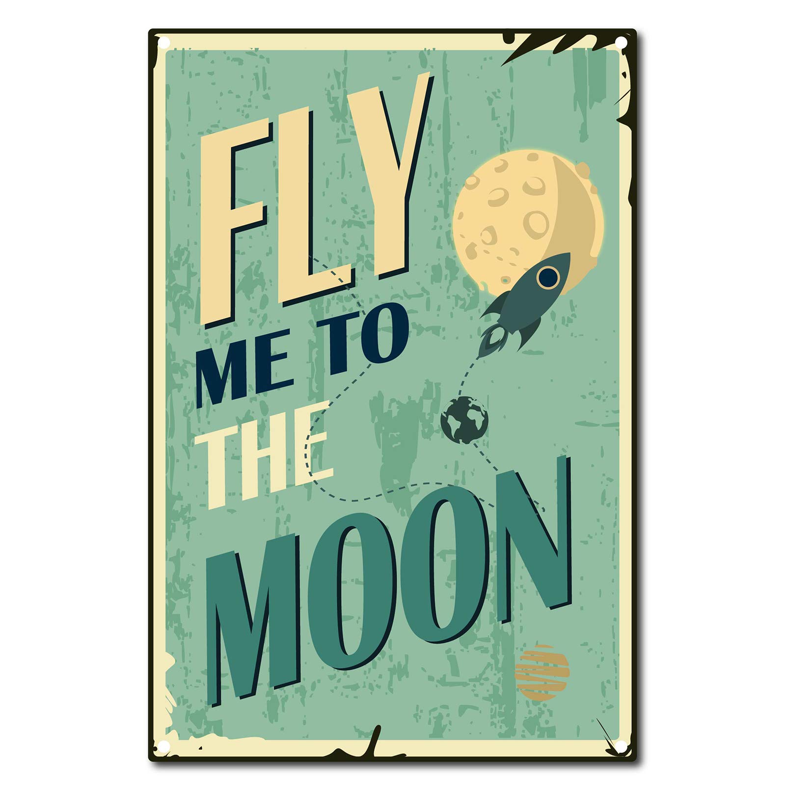 CREATCABIN Fly Me to the Moon Vintage Tin Sign Retro Metal Tin Sign Wall Decor for Home Bar Pub Cafe Farmhouse, 8 x 12 Inch