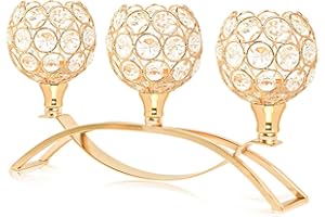 KOLNLALA Crystal Tealight Candle Holder Centerpiece Home Decorative Candlestick Holder Elegant Table Centerpiece Home Decor Wedding Party Anniversary (Gold, 3 Arm)