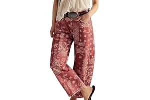 Women Baggy Boyfriend Barrel Jeans Mid Rise Boyfriend Floral Print Ankle Denim Pants Trendy Y2K Barrel Pants