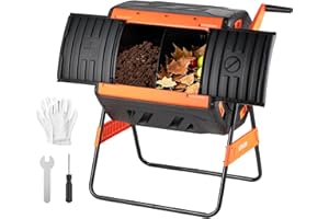 VEVOR Compost Tumbler, 53 Gallon Dual Chamber Outdoor Tumbling Composter with 2 Sliding Doors and Aeration System, Large Easy