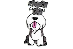 NIPITSHOP DOG PATCH Nipitshop Patches Gray Schnauzer Dog sit Animal Cartoon Children Kids Embroidered Iron Patch Sew On Patch Clothes Bag T-Shirt Jeans Biker Badge Applique for Happy Birthday Gift