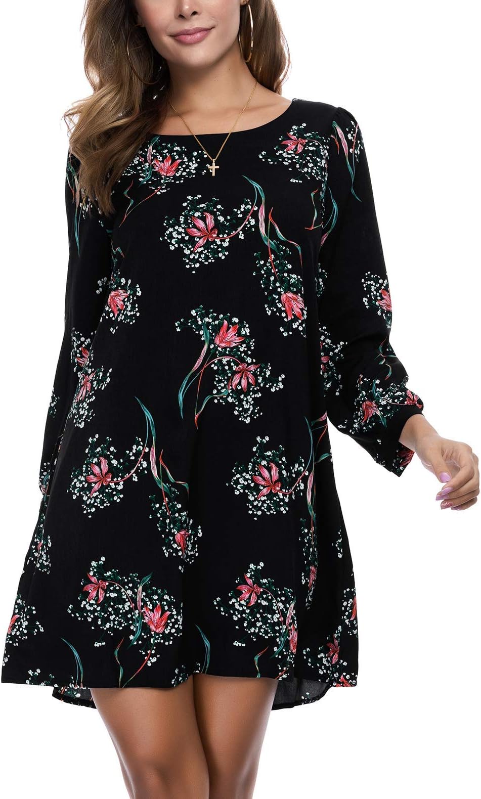 Noctflos Women's 2020 Summer Cold Shoulder Floral V Neck Shift Short Dress