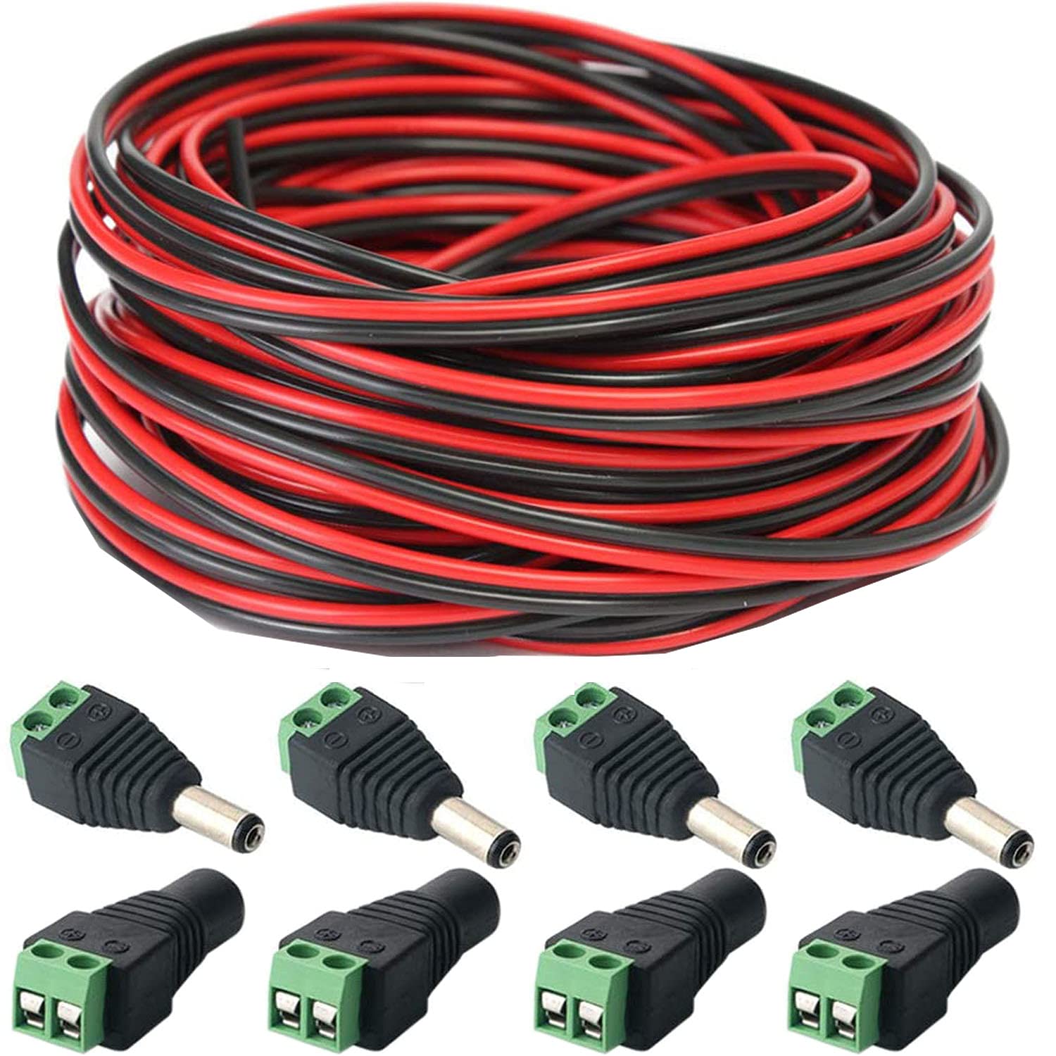 RUNCCI-YUN 20m 22WAG 2 Pin LED Strip Extension Cable 12V Cord LED Wire for SMD 3528 2835 5050 5630 LED Tape LED String Light or Other DC 5V-24V Device, w/ 5.5 x 2.1mm DC Jack Plug Adapter Connector