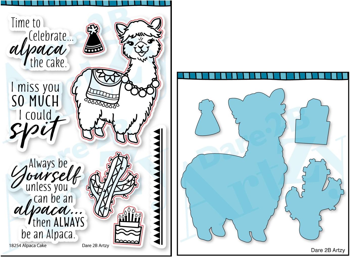 Dare 2B Artzy - Alpaca Cake - Clear Cling Rubber Stamps (18254) and Die (D54) Set - Bundle 2 Items