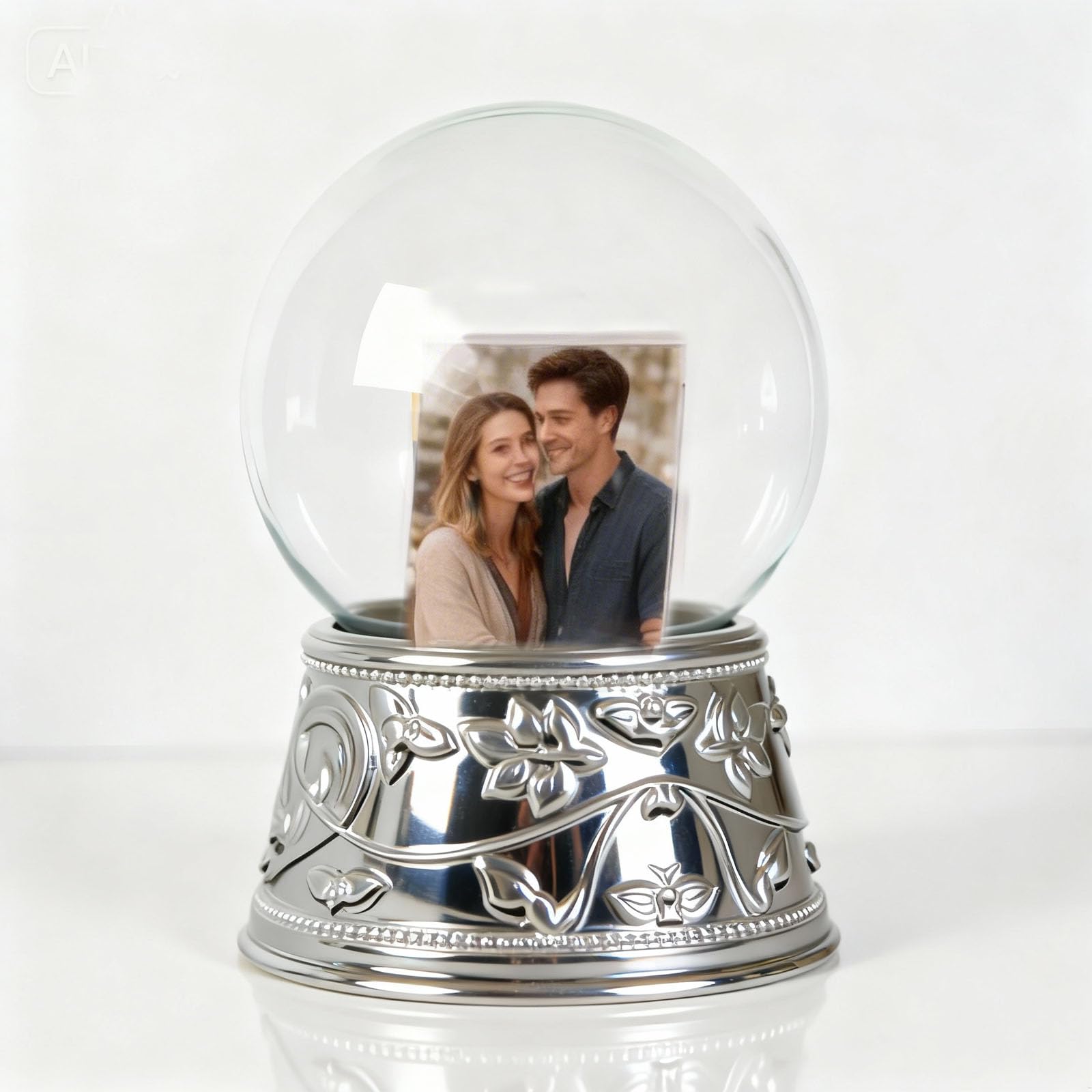 Aobaks Valentine's Day Gift Snow Globe with 2 Sided Photo Frame, DIY Large Double Snowglobe with Picture Insert, Clear Resin Base, for Family, Friends, Couples.