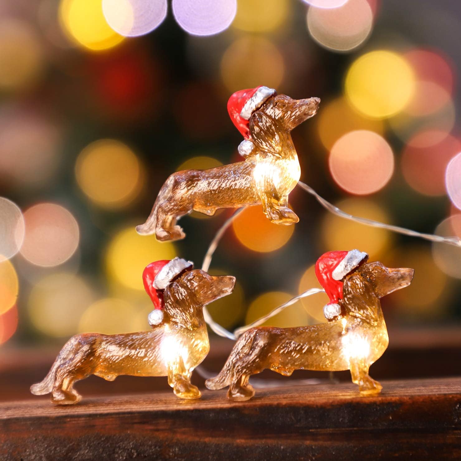 String Lights - Impress Life Pet Themed Dachshund Decorative String Lights, 10ft 30 Pet Dog Puppy LED Twinkle Lights, USB Battery Operated with Remote Control for New Year Festive Party, Christmas Santa Claus