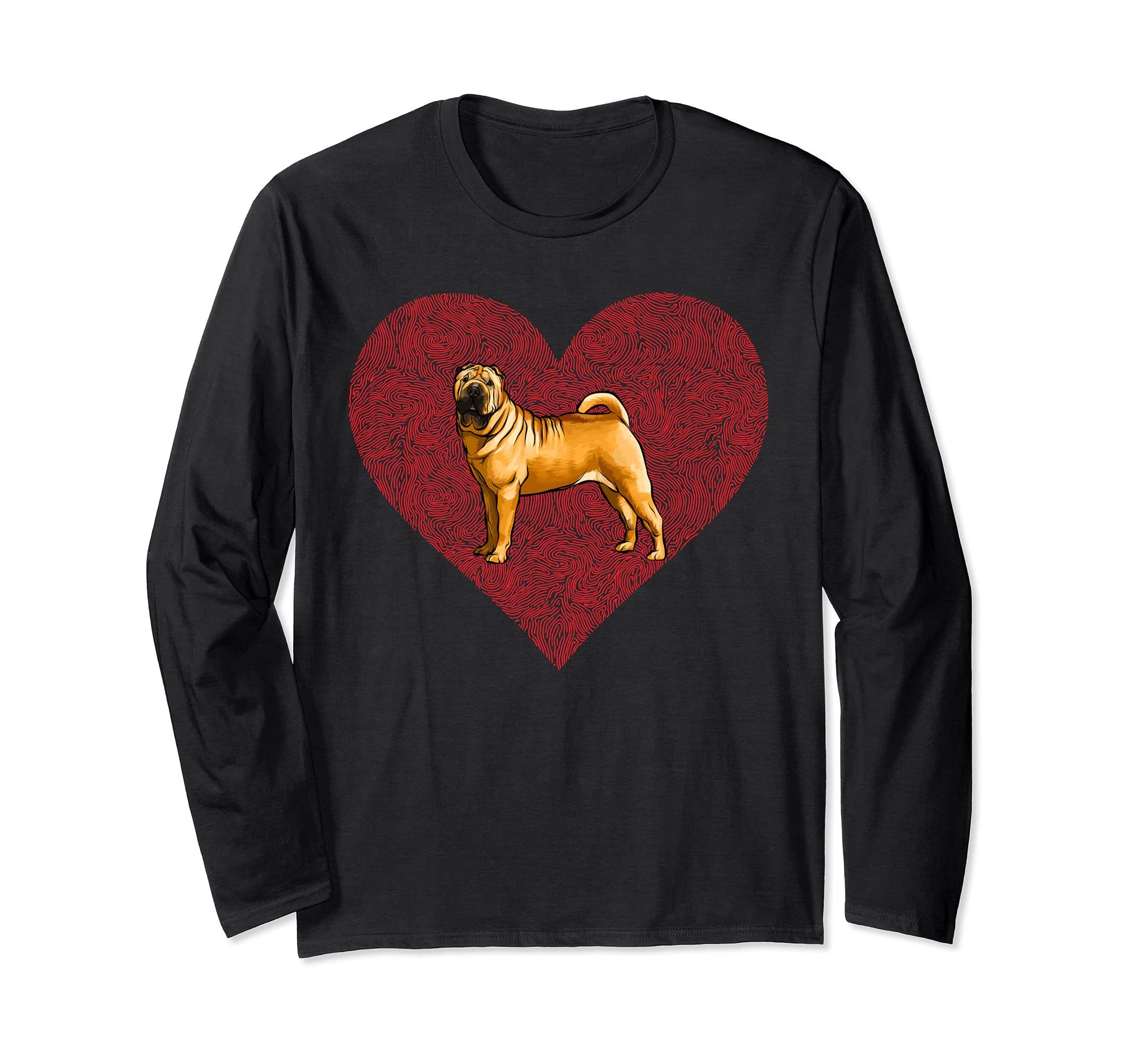 Chinese Shar-Pei Valentines Day Dog Love Fingerprint Long Sleeve T-Shirt