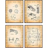 Soccer Futbol Football Vintage Patent Print Wall Decor Set - Rustic Retro Home Art Makes Great Gift for Boys, Men, Girls, Women, Athletes - Four 8x10 Photos