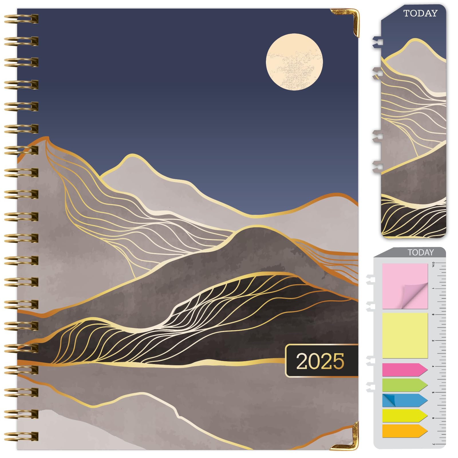 Photo 1 of HARDCOVER 2025 Planner, 8.5"x11": 14 Months (November 2024 - December 2025), Daily Weekly Monthly Planner, Yearly Agenda, Bookmark, Pocket Folder and Sticky Note Set (Golden Desert)