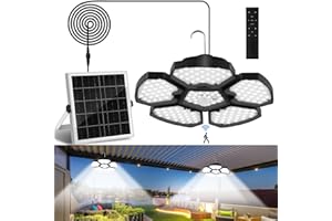 TSUNESLUX Solar Shed Light Motion Sensor Lights Outdoor IP65 Waterproof with Remote Control, Solar Powered Pendant Light Indoor with 5+1 Panels for Garden, Gazebo, Chicken Coop, Patio, Balcony, Barn