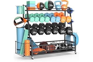 Upgraded XXL Dumbbell Rack Weight Stand - Bonvork Adjustable Weight Rack for Dumbbells, Home Gym Storage Rack With 3MM Thickened Angle Iron for Balls,Yoga Mat, Workout Equipment Organizer With Wheels