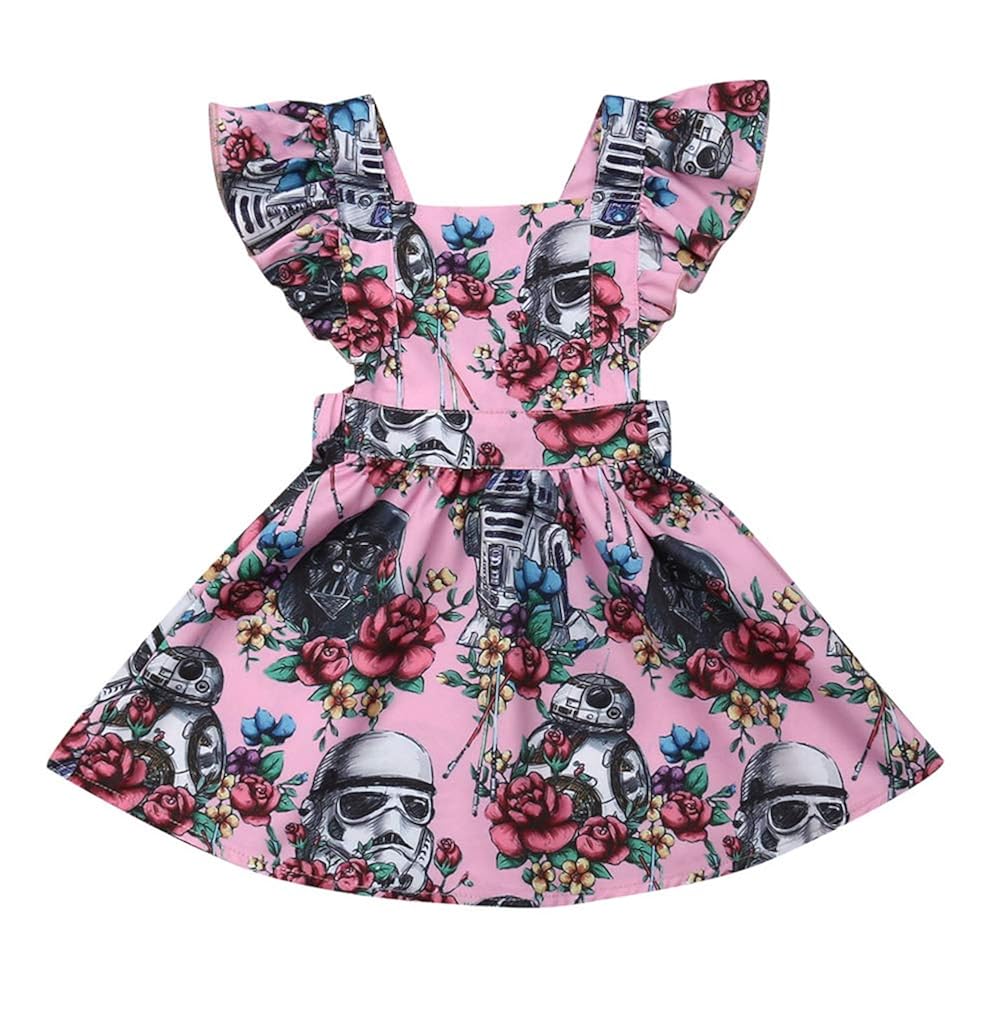 Toddler Baby Girls Dress Clothes Floral Star Wars Tutu&Sunflower Ruffled Sleeve Dresses Casual Sundress