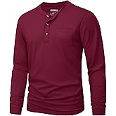 MAGNIVIT Mens Henley Shirts Long Sleeve with Pocket Fall Cotton Casual T-Shirts Plain Moisture Wicking Tee with 3 Button