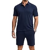 JMIERR Men's Summer Beach Outfits 2 Piece Jacquard Knit Lounge Short Sleeve Shirts & Shorts Vacation Texture Sets