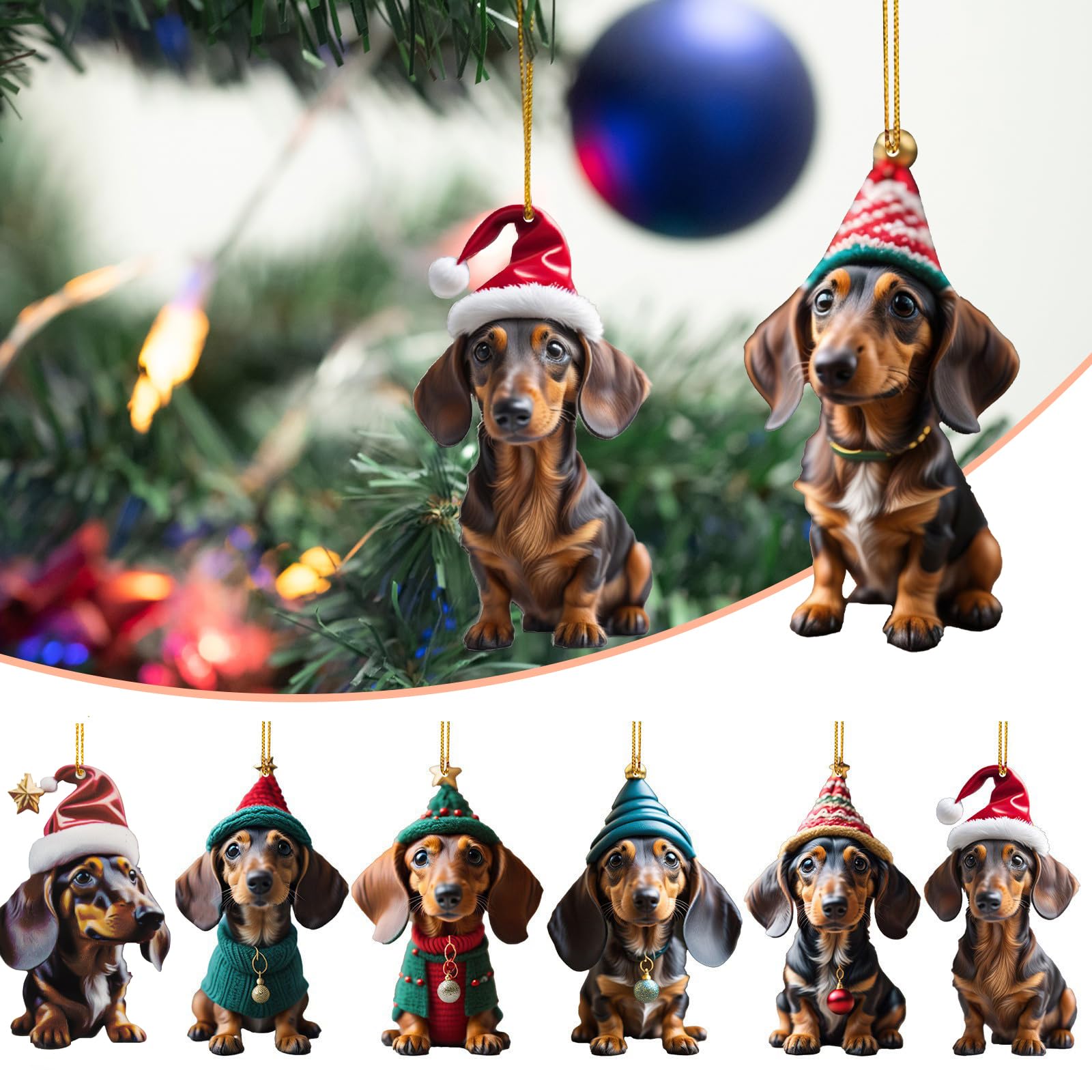 Christmas Ornaments Hanging Christmas Tree Decorations Acrylic 2D Plane Dachshund Dog Small Christmas Ornaments for the Home
