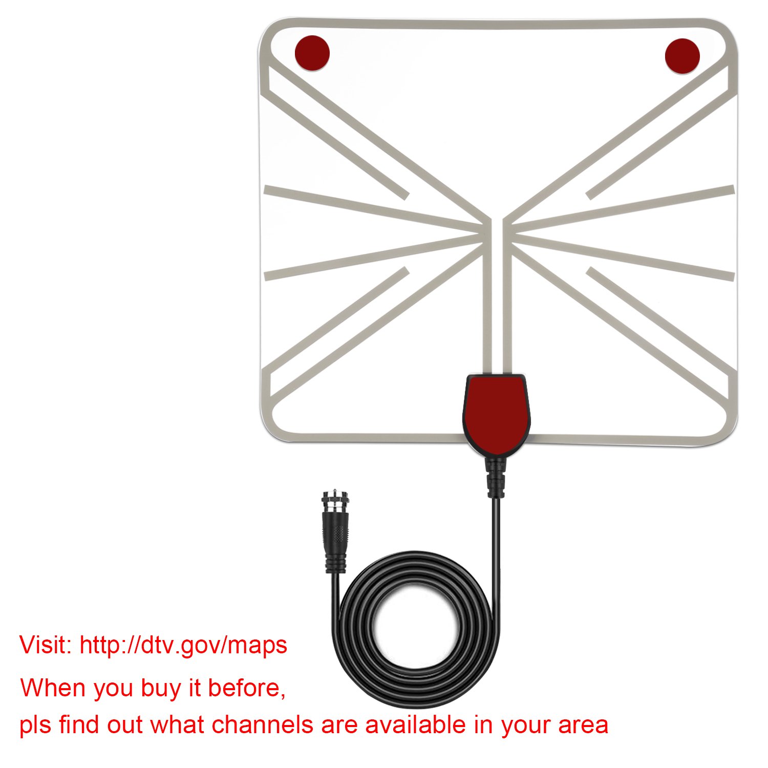 HDTV Antenna,WAAO TV Antenna 35 Mile Range with Detachable Amplifier Signal Booster Upgraded Version, USB Power Supply and 10ft Coax Cable Supports 1080p Full HD(Clear)