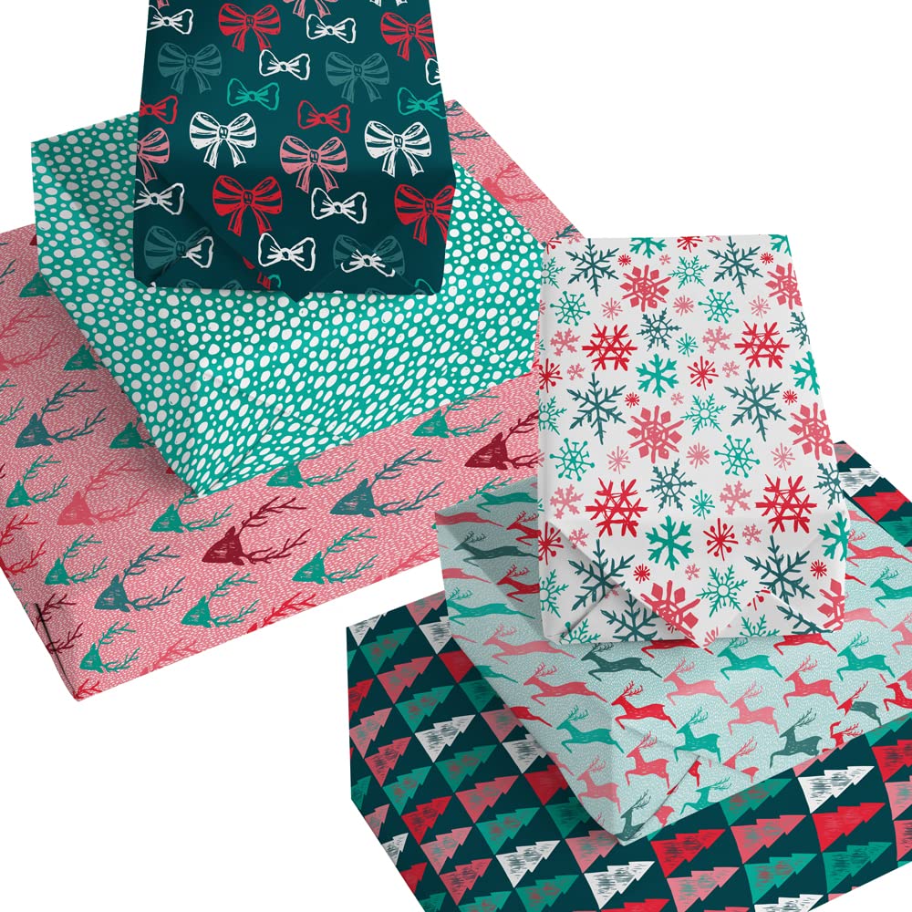 Christmas Wrapping Paper - 6 Designs, Printed Both Sides, Extra Large Sheets. Made & Printed in the UK by Ruby Ashley. Recyclable Xmas Wrapping Paper