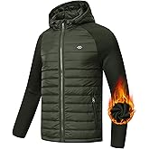 MoFiz Mens Running Hybrid Fleece Jackets Lightweight Puffy Hiking Jacket Winter Thermal Full Zip Hood Insulated Jacket Coat