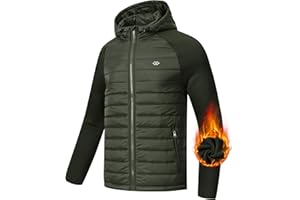 MoFiz Mens Running Hybrid Fleece Jackets Lightweight Puffy Hiking Jacket Winter Thermal Full Zip Hood Insulated Jacket Coat