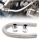 iRKY 36" Stainless Steel Radiator Hose Flexible Universal Water Hoses Adapter Coolant Radiator Hose Kit With 2Pcs Chrome Caps Silver