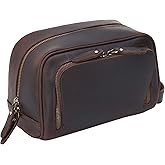 Polare Vintage Full Grain Leather Handmade Travel Toiletry Bag for Men - Dopp Kit - Shaving Kit with YKK Metal Zippers A-Dark Brown