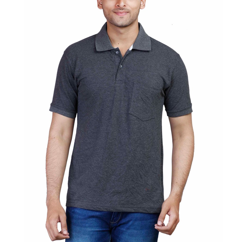 fleximaa men's cotton polo collar t-shirt charcoal milange color