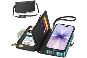 TUCCH Crossbody Detachable Wallet Case for iPhone 17 (6.3-inch) 2025, 9 Card Slots RFID Blocking | Wireless Charging | Wrist 