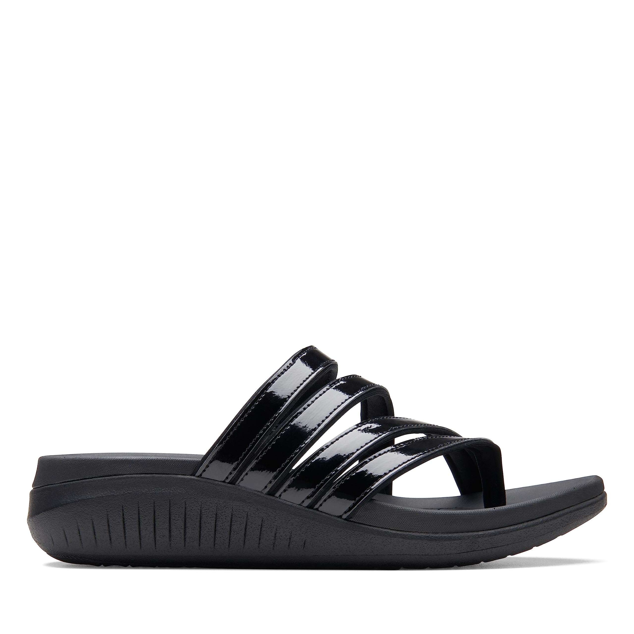 Clarks Women’s Glide Hi Iris Flip-Flop, Black Patent Synthetic, 6