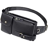 NIUCUNZH Cowhide Waist Fanny Pack-Genuine Leather and Slim with Adjustable Waistband Black