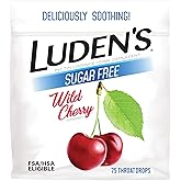 Luden's Sore Throat Relief Drops, Sugar-Free Wild Cherry, 75 Count | Sore Throat Lozenges, for Minor Everyday Irritation &amp; Dry Mouth, Soothes Throats, With Pectin