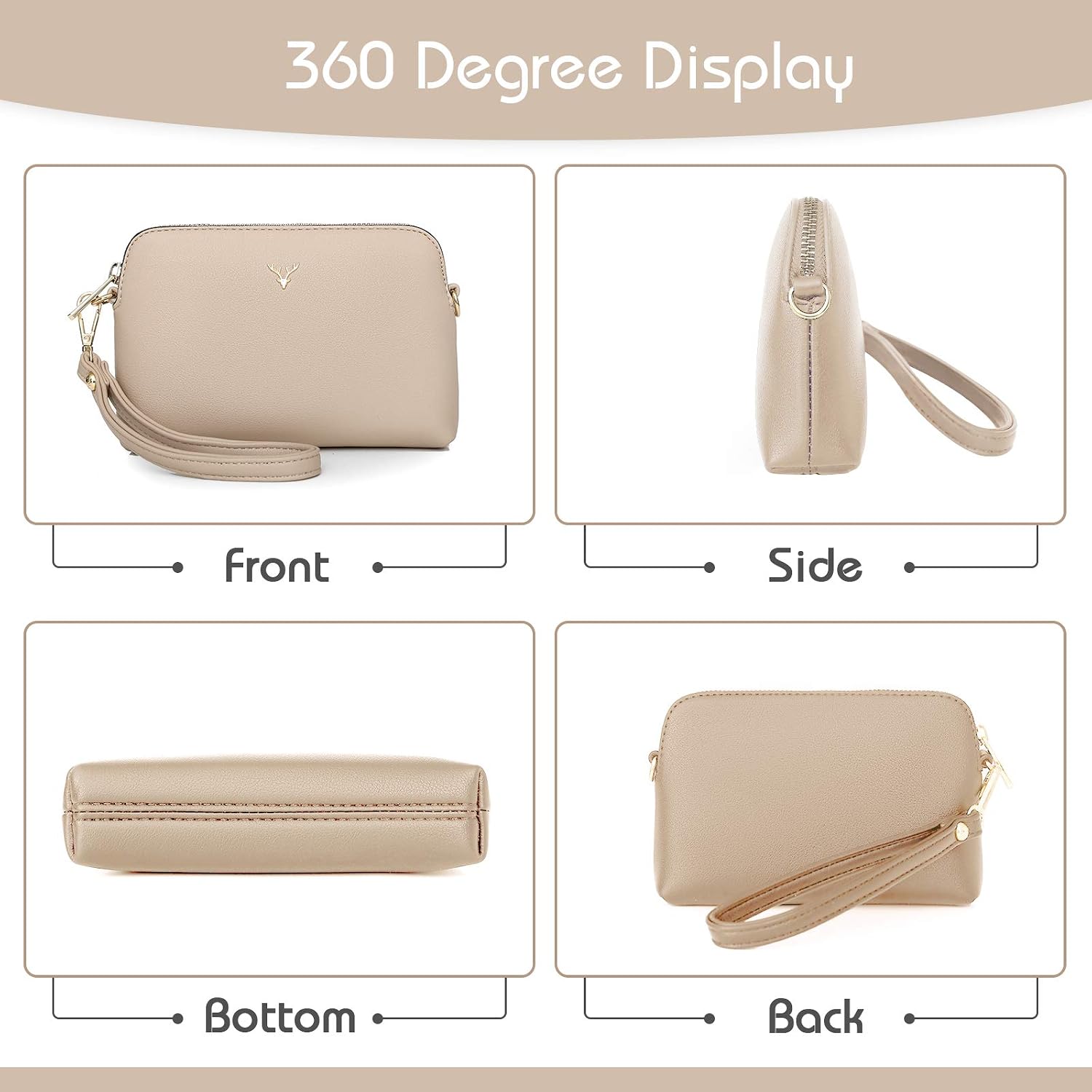 ZMDB Small Crossbody Bag for Women Vegan Leather Handbags for Women Shoulder Bag with Adjustable Strap Ladies Wristlet Clutch for Party Holiday Travel (Beige) - Image 4