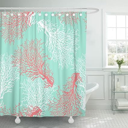 Amazon Com Emvency Shower Curtain Red Pattern Colorful Coral Reef