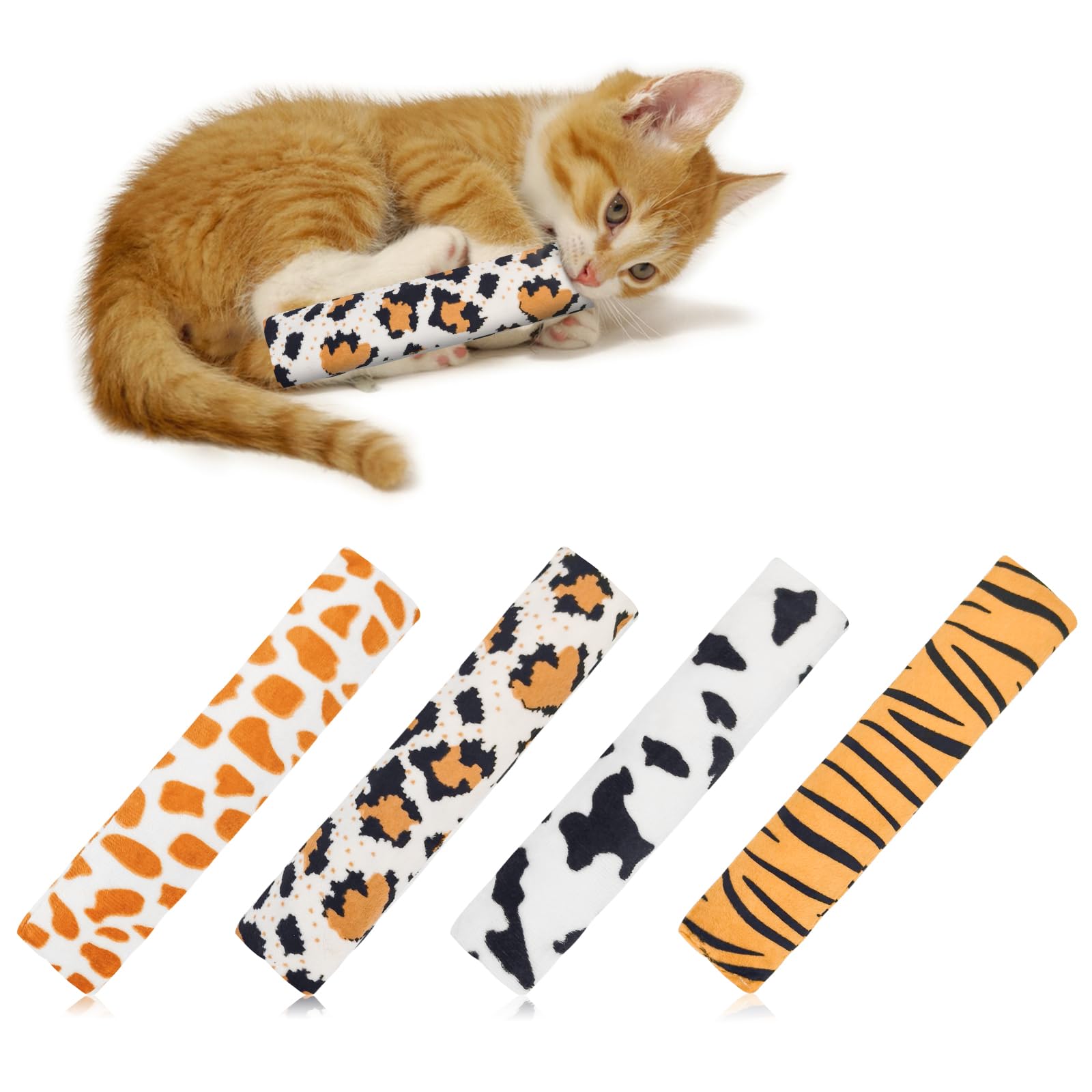 Andiker Cat Toys Cat Pillows, 4pcs Plush Catnip Toys for Cats with Animal Patterns for Indoor Cats Entertain, 9.84inches Cat Interactive Toy with Crinkle Sound for Chasing Chewing Exercising (Style 1)