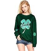 SEPNOSIA St Patricks Day Shirt Women Long Sleeve Shamrock Clover Sweatshirts Graphic Leaf Irish Casual Loose Fit Shirt Tops