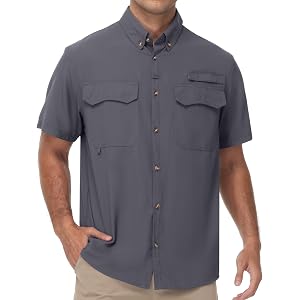 Roadbox Men's UPF 50+ Fishing Shirts, Short Sleeve Sun Protection Button Down Outdoor Shirt for Hiking Safari Work