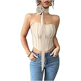 Floerns Women's Strapless Crop Tube Tops Asymmetrical Hem Going Out Bandeau with Scarf