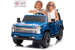 LUIBAS 24V Kids Ride On Car 2-Seater Ride On Toy Truck for Big Kids, Electric Vehicles Ride on Toy Car with Remote Control for Boys Girls Licensed Chevrolet Silverado HD Pickup Truck, EVA Tires, Blue