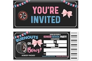 brayqu Burnouts or Bows Neutral Gender Reveal Invitations Neutral Gender Reveal Ticket Invitations Fill-in (20 Invitation Cards with Envelopes)
