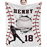 Pinkfulum Personalized Baseball Blankets with Name Numbers, Custom Baseball Team Game Throw Flannel Blankets Stuff Gifts for Boys Sports Lover Fans Kids Adult