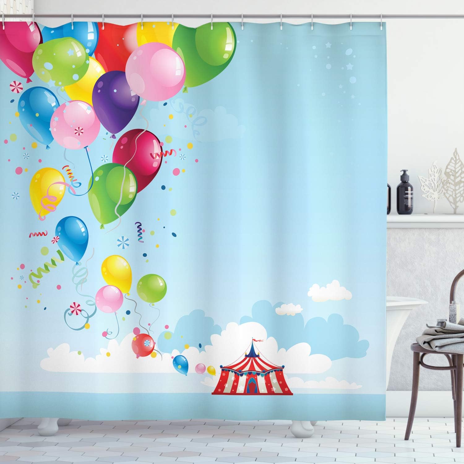 Amazon Com Ambesonne Circus Decor Shower Curtain Set Circus Tent And Balloons Clouds Horizon Fantasy Party Entertainment Bathroom Accessories 84 Long Extra Home Kitchen