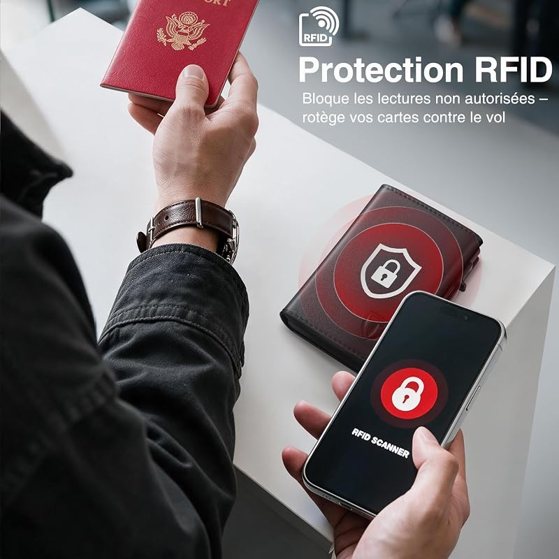Portefeuille Homme de Haute Qualité, Exclusif Portefeuille Slim avec Portemonnaie & Protection RFID, Luxueux Porte Carte Homme en Cuir, 8 Compartiments pour Cartes de Crédit, Cadeau pour Homme