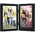 Americanflat Hinged 8x10 Picture Frame with Shatter-Resistant Glass - Double Picture Frames with Engineered Wood - Signature Collection - Photo Frame for Tabletop Display - Black