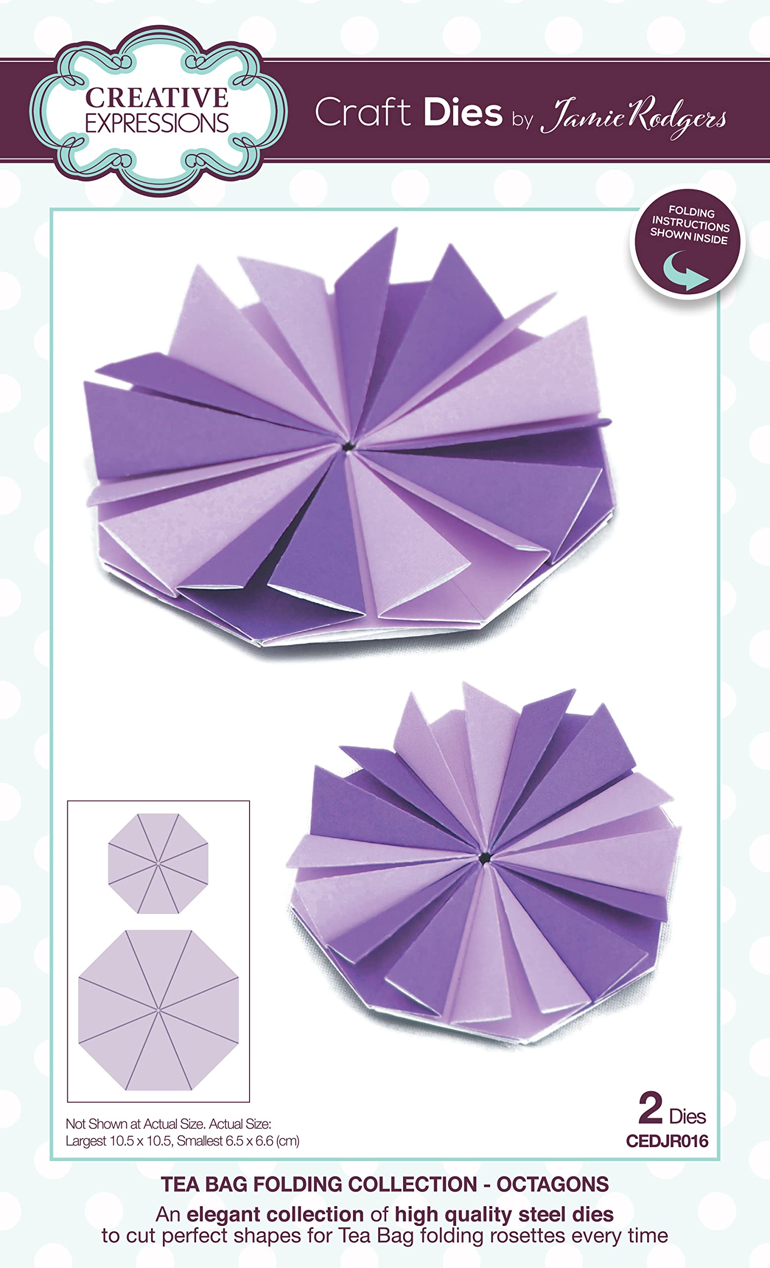 Creative Expressions Jamie Rodgers - Tea Bag Folding - Octagons - Craft Die, Largest die 10.5 x 10.5 cm, CEDJR016