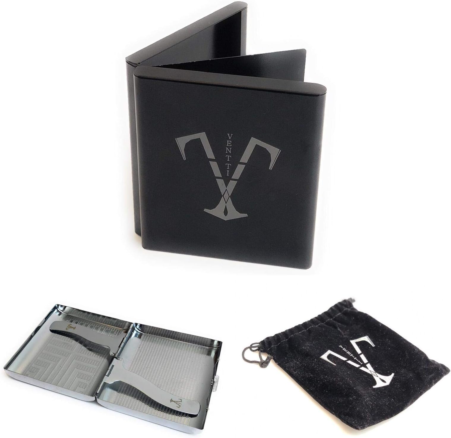 VENTTI Metal Cigarette case Holder Box Double Sided Durable and Lightweight - Set of 2 (Black and Silver)