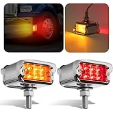 ASNOO 2PCS Amber/Red Dual Revolution 12 LED Turn Signal Marker Lights w/Visor, Semi Truck Double Face Chrome Auxiliary Bumper Pedestal Lights for Freightliner Peterbilt Kenworth Mack Western Star