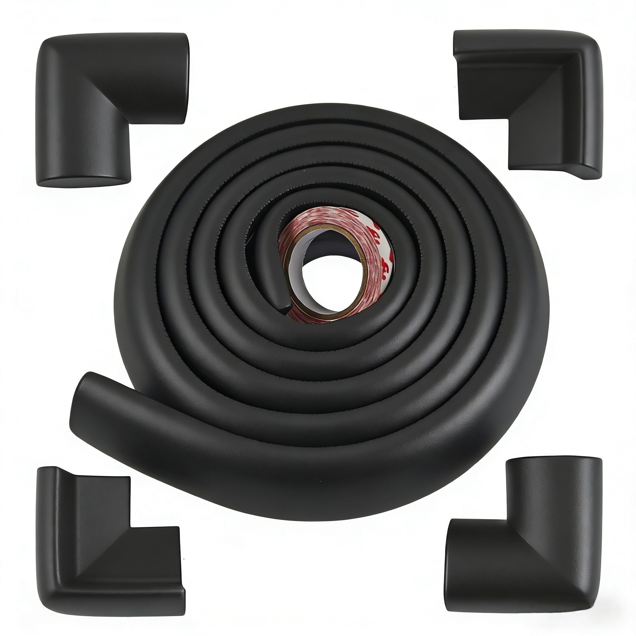 LEZQHB Baby Safety Edge Corner Guards Protector Set, 2M Edge Protector & 4 Corner Guards for Baby, Foam Cushion Protector Set Baby Proof Bumpers for Furniture Against Sharp Corners, Black